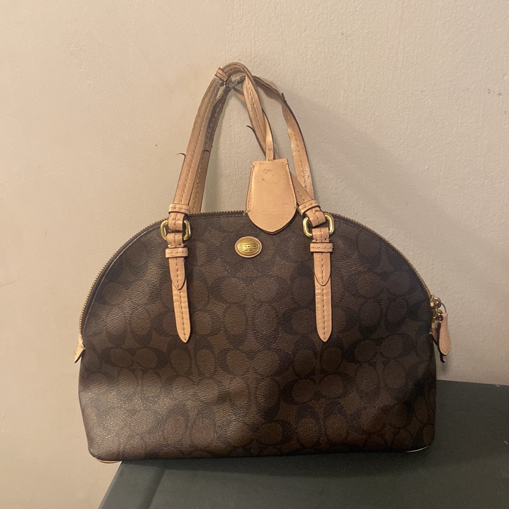 Coach F26184 Peyton Signature domed brown satchel bag